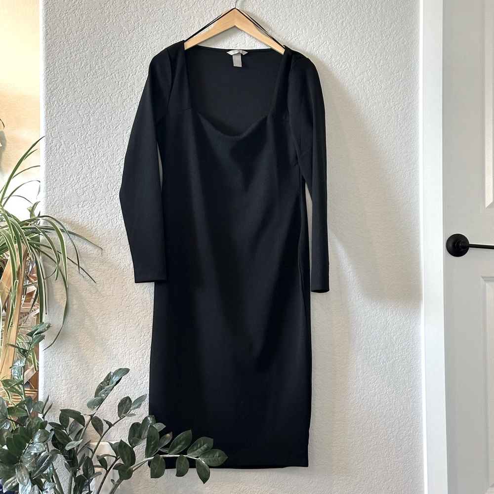 H&M Black Square Neck Midi Dress 
Size L